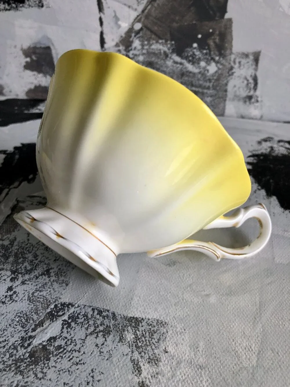 Queen Anne Bone China Yellow Teacup and Saucer, Rose Pattern